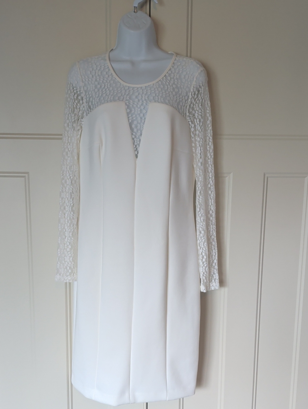 Calvin Klein Ivory Lace Yoke Long-Sleeve Shift Dress